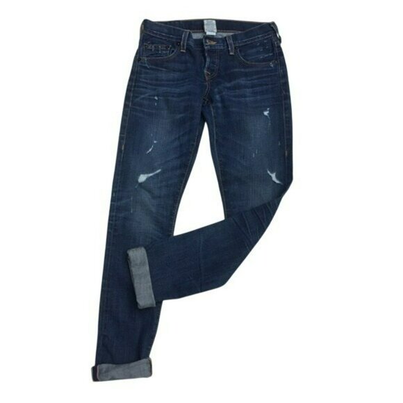 True Religion Womens 24 Distressed Skinny Jeans Made In USA Cotton Blend - Picture 1 of 7